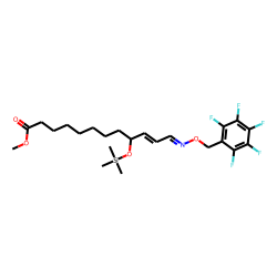 (E)-10-Dodecenoic acid, 9-hydroxy-12-oxo, methyl ester, PFB-oxime, OH-TMS, # 2